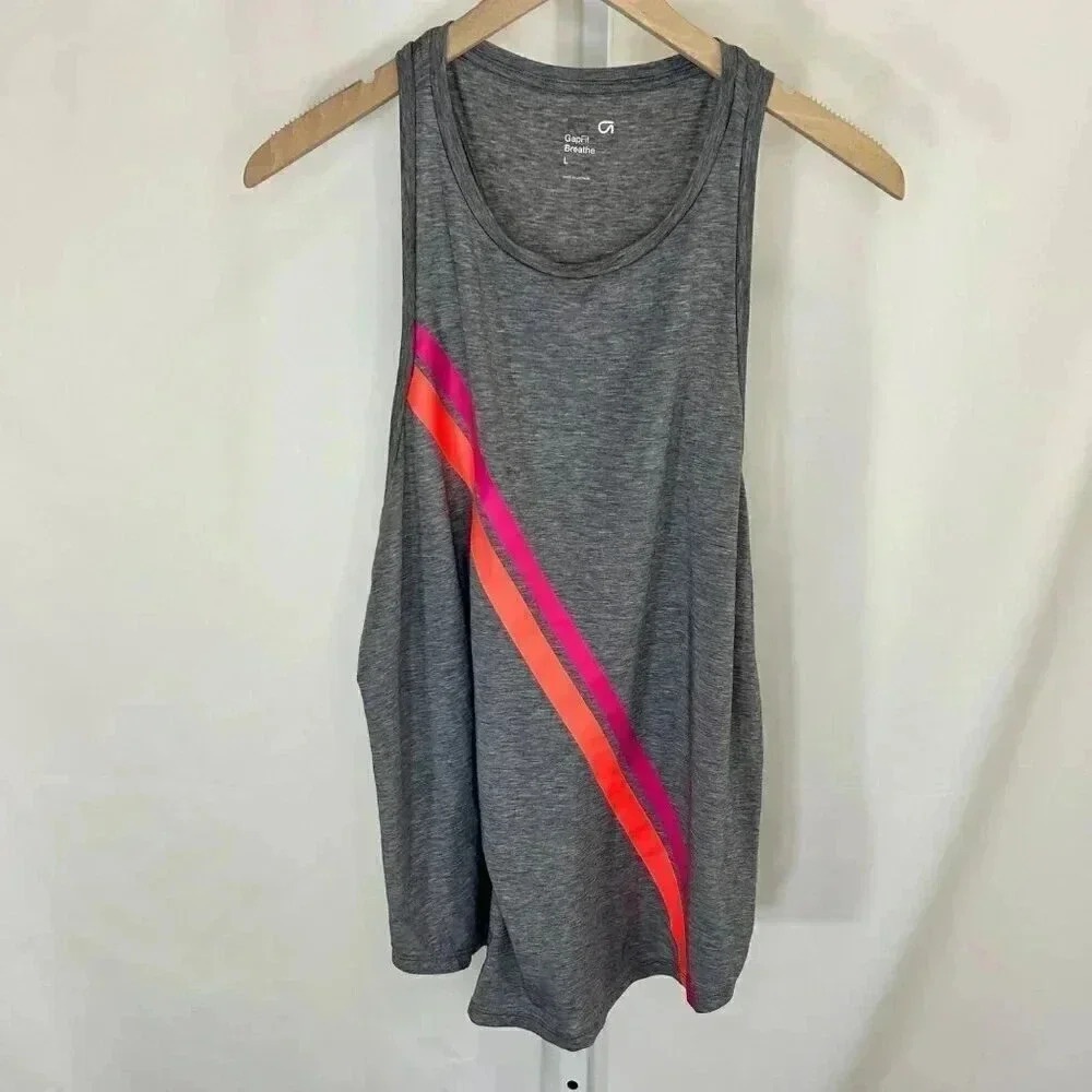 2/$30 Gap Fit Breathe Size Large Tank Top Gray Multicolor Athletic Sport